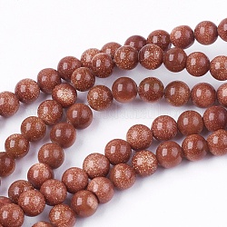 Perlas goldstone de hebras, redondo, 4mm, agujero: 0.5 mm, aproximamente 95 pcs / cadena, 14.9 pulgada