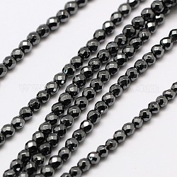 Chapelets de perle en hématite synthétique sans magnétique, ronde à facettes, 2mm, Trou: 0.8mm, Environ 190 pcs/chapelet, 16 pouce