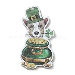 Pendentifs acryliques imprimés opaques de la Saint Patrick, chien, 44x22x2mm, Trou: 1.6mm