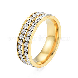 Двойное кольцо на палец с кристаллами и стразами, 201 украшение из нержавеющей стали для женщин, золотой свет, внутренний диаметр: 17 мм