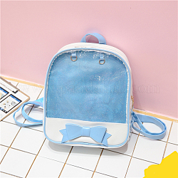Cute Bowknot PU Leather Backpacks, with Clear Window, for Women Girls, Light Sky Blue, 31x27x10cm