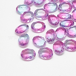 Cabujones de cristal con rhinestone, turmalina de imitación, facetados, oval, fucsia, 14x10x6mm