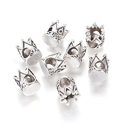 Legierung europäischen stil Perlen, Großloch perlen, Krone mit Wortkönigin, Antik Silber Farbe, 10.5x9.5 mm, Bohrung: 4.5 mm