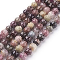 Chapelets de perles en tourmaline naturelle, ronde, 10mm, Trou: 1mm, 19 pcs / chapelet, 7.5 pouce