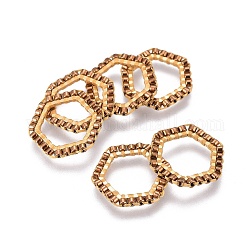 Miyuki & toho perles de rocaille japonaises faites à la main, avec anneaux connecteurs en 304 acier inoxydable, motif de tissage, hexagone, or, café, 15~15.5x16x1.8~2mm