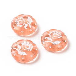 Perles acryliques transparentes peintes à la bombe, plat et circulaire avec fleur, saumon clair, 18x5.3mm, Trou: 1.6mm, environ 399 pcs/500 g