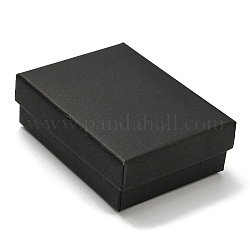 Cajas de embalaje de joyería de cartón, con la esponja en el interior, para anillos, pequeños relojes, collares, pendientes, pulsera, Rectángulo, negro, 8.9x6.85x3.1 cm