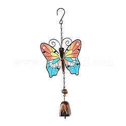 Iron Wind Chimes, Small Wind Bells Handmade Glass Pendants, Butterfly, Colorful, 343~360mm
