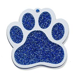 Colgantes acrílicos opacos, con polvo de brillo, impresión de pata de gato, azul real, 38.5x38.5x2.5mm, agujero: 2 mm