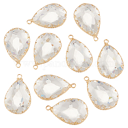 BENECREAT 10Pcs Clear Glass Pendants, with Brass Findings, Faceted, Teardrop, Real 18K Gold Plated, 29.5x18.5x7mm, Hole: 2mm
