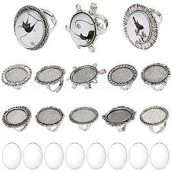 SUNNYCLUE 10Pcs Cabochon Ring Settings Glass Cabochon Rings Adjustable Ring Blank Setting Vintage Clear Glass Cabochons Owl Turtle Oval Blank Finger Ring Base for Jewelry Making Kits Women DIY Craft