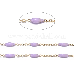 Handmade Enamel Beaded Chains, with Stainless Steel Curb Chains and Spool, Soldered, Long-Lasting Plated, Golden, Lilac, 1.5x1x0.1mm, about 32.8 Feet(10m)/roll