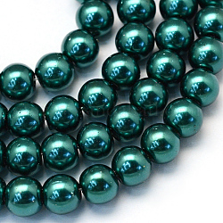 Backen gemalt Glasperlenkorn Stränge, perlig, Runde, blaugrün, 5~6 mm, Bohrung: 1 mm, ca. 186 Stk. / Strang, 31.4 Zoll