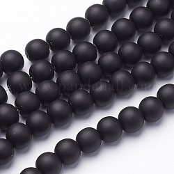 Chapelets de perles en pierre noire synthétique, ronde, mat, noir, 8mm, Trou: 1mm, Environ 48 pcs/chapelet, 16 pouce