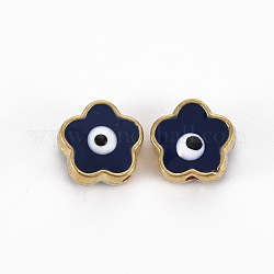 Perles d'émail d'alliage de placage de support, sans cadmium et sans plomb, fleur avec le mauvais œil, bleu, 8x8.5x3~4mm, Trou: 1.2mm