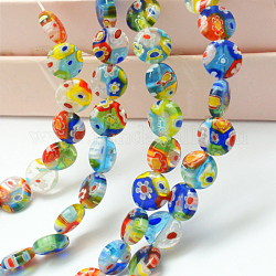Millefiori Glas flache runde Perle Stränge, Farbig, 10x3~4 mm, Bohrung: 1 mm, ca. 38 Stk. / Strang, 14 Zoll