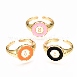 Brass Enamel Cuff Rings, Open Rings, Nickel Free, Flat Round with Number 8, Real 16K Gold Plated, Mixed Color, US Size 6 3/4(17.1mm)