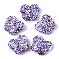 Abalorios de arcilla de polímero hechos a mano, mariposa, violeta, pp14 (2.0~2.1 mm), 17.5x21x9mm, agujero: 1.6 mm