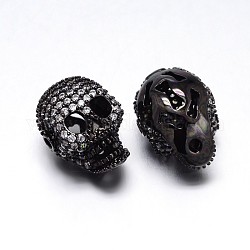 Micro cuivres ouvrent cubes perles de crâne de zircone, sans plomb et sans cadmium et sans nickel, clair, gunmetal, 17x12x12.5mm, Trou: 1.8mm