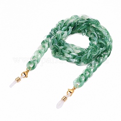 Brillenketten, Halsband für Brillen, mit Acryl Bordsteinketten, vergoldete 304 Hummerkrallenverschlüsse aus Edelstahl und Gummischlaufenenden, mittleres Seegrün, 27.56 Zoll (70 cm)