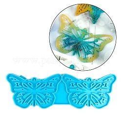 Butterfly Pendants Silicone Molds, Resin Casting Molds, for UV Resin, Epoxy Resin Jewelry Making, Sky Blue, 59x184x4.5mm, Hole: 2mm, Inner Diameter: 89x55mm