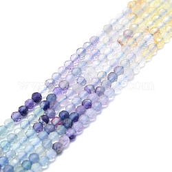 Chapelets de perles en fluorite naturel, facette, ronde, 3mm, Trou: 0.7mm, Environ 132 pcs/chapelet, 15.16''~15.55'' (38.5~39.5 cm)