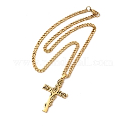 304 colliers pendentif croix en acier inoxydable avec arbre de vie, collier gourmette avec fermoir mousqueton, or, 17-3/4 pouce (45 cm)