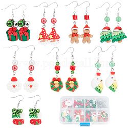 Sunnyclue Kit de fabrication de boucles d'oreilles pour le jour de Noël, y compris la cloche et la chaussette et la couronne et les pendentifs en laiton et en résine d'arbre, Crochets d'oreille en laiton, cube de verre & perles d'imitation, couleur mixte, 122 pcs / boîte