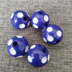 Perline di resina opaco, tondo, con motivo a pois, Blue Marine, 16mm, Foro: 1.5 mm, 200pcs/scatola