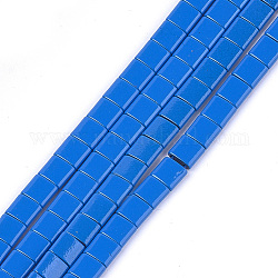 Enlaces de hebra sintética de hematita sintética no magnética pintada con spray, para la fabricación de pulseras elásticas de azulejos, cuadrado, azul dodger, 5x5x2mm, agujero: 0.6 mm, aproximamente 81 pcs / cadena, 15.9 pulgada