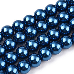Cottura dipinto di perle di vetro perlato fili di perline rotondo, Blue Marine, 8~9mm, Foro: 1 mm, circa 105pcs/filo, 31.4 pollice
