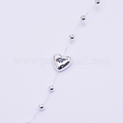 Бисерные цепочки из абс-пластика ручной работы, сердце и круглый, серебряные, 9x10x3x5 мм