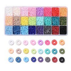 240g 24 Farben handgemachte Polymertonperlen, heishi Perlen, für DIY Schmuck Bastelbedarf, Disc / Flachrund, Mischfarbe, 4x1 mm, Bohrung: 1 mm, 10 g / Farbe