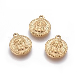 304 Stainless Steel Pendants, Flat Round with Jesus, For Easter, Golden, 18~18.2x15~15.2x3~3.1mm, Hole: 1.6~1.8mm