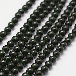 Synthetik grün goldstone Perlen Stränge, gefärbt und erhitzt, Runde, 4 mm, Bohrung: 0.8 mm, 99 Stk. / Strang, 14.5~15 Zoll