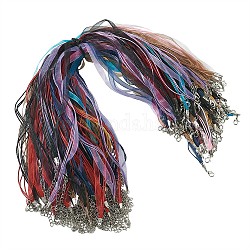 Multi-strand Necklace Cord for Jewelry Making, 3 Loops Waxed Cord & Organza Ribbon, with Zinc Alloy Lobster Claw Clasps and Iron Chains, Platinum, Mixed Color, 17.7 inch, 100pcs/set