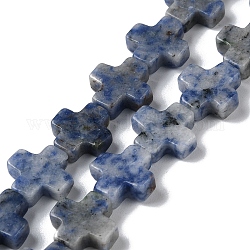 Натуральное синее пятно нитки из бисера яшмы, крестик, 13~13.5x12.5~13.5x4~5 мм, отверстие : 1 мм, около 18 шт / нитка, 9.21'' (23.4 см)