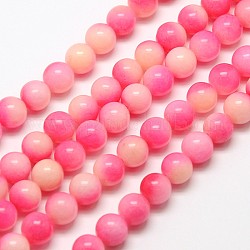 Chapelets de perles en jade de Malaisie naturelle, perles rondes teints, rose chaud, 6mm, Trou: 1mm, Environ 64 pcs/chapelet, 15 pouce