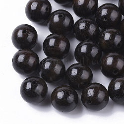 Des perles en bois naturel, perles en bois ciré, teinte, ronde, noir, 12mm, Trou: 1.8mm, environ 430 pcs/500 g