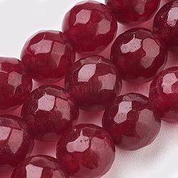 Chapelets de perles en jade de malaisie naturelle, teinte, facette, ronde, rouge foncé, 10mm, Trou: 1.2mm, Environ 37 pcs/chapelet, 14.9 pouce