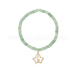 Braccialetti elastici con perline avventurina verde naturale, gioielli in acciaio inossidabile con pendenti a forma di conchiglia, ciondoli:17.4x16mm