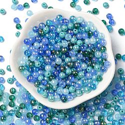 Perle di vetro, tondo, stile misto, blu, 4~4.5x4mm, Foro: 0.8 mm, circa 1000 pz/1 borsa