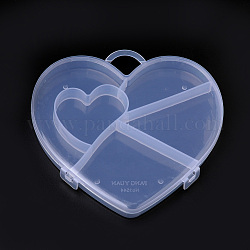 Recipientes de almacenamiento de abalorios de plástico, 5 compartimentos, corazón, Claro, 15.2x16x1.9 cm, agujero: 2.7x2.3 cm