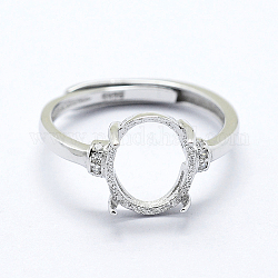 925 Sterling Silber Finger Ring Komponenten, mit Zirkonia, einstellbar, Platin Farbe, Größe 7 (17 mm), 2.5 mm breit, Fach: 9x10 mm
