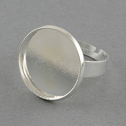Configuraciones de anillo de almohadilla, ajustable, plano y redondo, plata, 18mm, plano y redondo: 20 mm, Bandeja: 18 mm