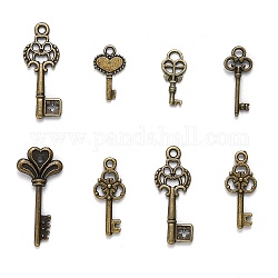 Pendentifs clés en alliage de style tibétain, bronze antique, 16~30x16~30x3~4mm, Trou: 1mm