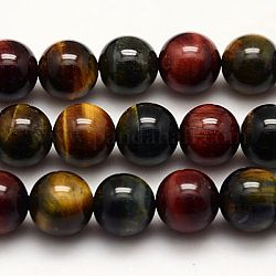 Natürlichen Tigerauge Perlen Stränge, Klasse ab +, gefärbt, Runde, Mischfarbe, 10 mm, Bohrung: 1 mm