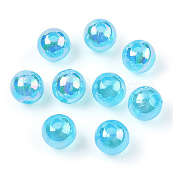 Perles en acrylique transparente, couleurs ab, ronde, bleu profond du ciel, 6mm, Trou: 1.8mm, environ 4800 pcs/500 g