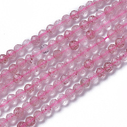 Fragola naturale perle di quarzo fili, sfaccettato, tondo, 2~2.5x2mm, Foro: 0.2 mm, circa 158~205pcs/filo, 15.7~16.7 pollice (40~42.5 cm)
