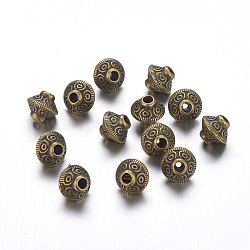 Abalorios entrepieza de estilo tibetano, sin plomo, cadmio, níquel, bicono, Bronce antiguo, 5.4x6.3mm, agujero: 1 mm